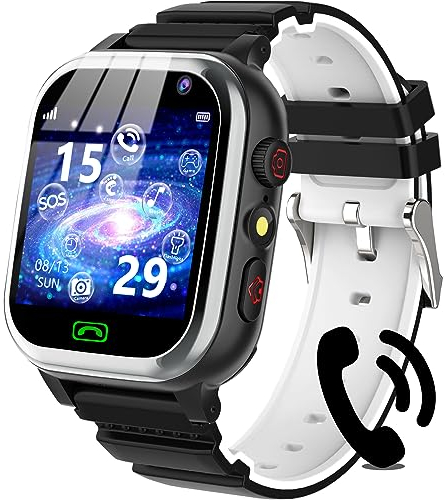 Montre Connectée Enfant, Montre Enfant Fille Garçon avec Téléphone SOS Pedometer Jeux Réveil Musique Caméra Calendrier Calculatrice, Montre Enfant Smartwatch Cadeaux Garçons et Filles (Dull black)