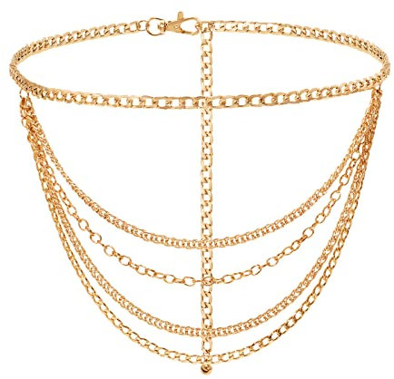 WHIPPY Taillenkette Damen Metall Gürtel Gold Mehrschichtiger Verstellbarer Taillen Gürtel Kettengürtel für Jeans Kleider,Gold 105cm