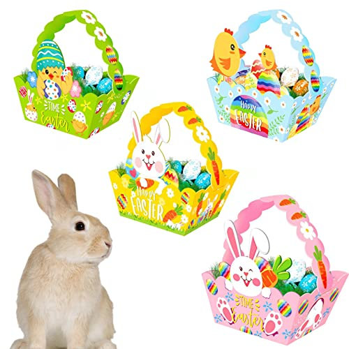 Leerer Geschenkkorb – niedliche Cartoon-Geschenkbox, bunter kleiner Osterkorb – tragbare Geschenktasche für Osterpartys und Klassenaktivitäten