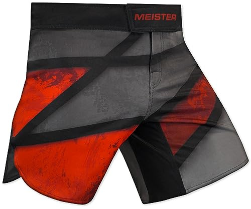 Meister Short de Combat Mi-Cuisse Hybride pour Boxe, MMA & Muay Thai - Red Rage - Entrejambe 5,5 - Moyen (32-33)