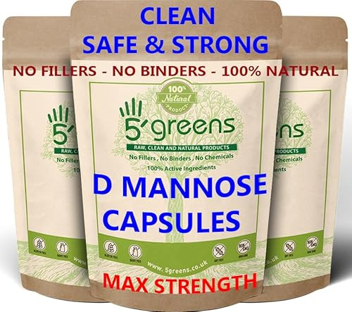 D-Mannose 1000mg High Strength Per Serving – 120 Vegan Friendly Capsules- 100% Natural, No Fillers or Binders – Made in The UK by 5greens