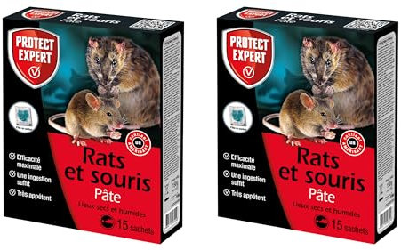 PROTECT EXPERT Anti Rats et Souris - Efficacité Radicale - Lieux secs & humides – 30 Sachets pâtes – 300g - Prêt à l'emploi - Une Ingestion Suffit- Très Appétent RASOU150NX2