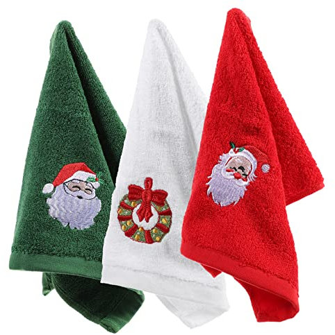 SHOWERORO 3stücke Teiliges Weihnachts-Handtuch-Set Baumwolle Mit Bunten Stickereien Gesichtstücher Und Badetücher Weiß Rot Und Grün Zufälliges Muster Für Täglichen Gebrauch