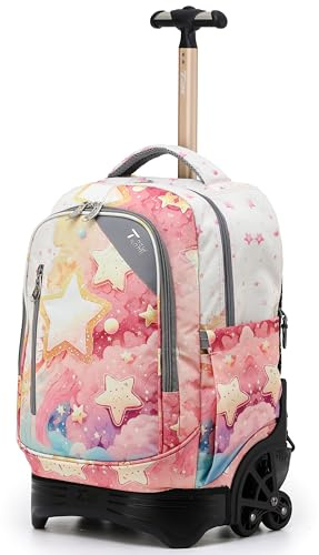 NEW TILAMI 18 Inch Rolling Backpack with Wheels for Girls Boys Kids Laptop Backpack School Travel, Orange Starshine
