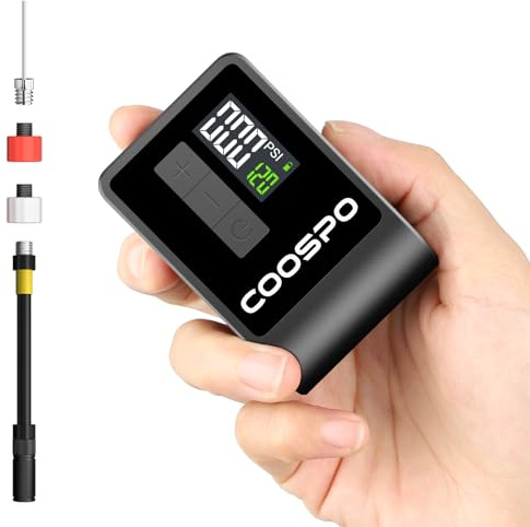 CooSpo Mini Pompa Elettrica per Bicicletta, max 120 PSI, Portatile pompa d'aria a spegnimento automatico con valvole Presta Schrader per tutte le biciclette, palla, accessori auto