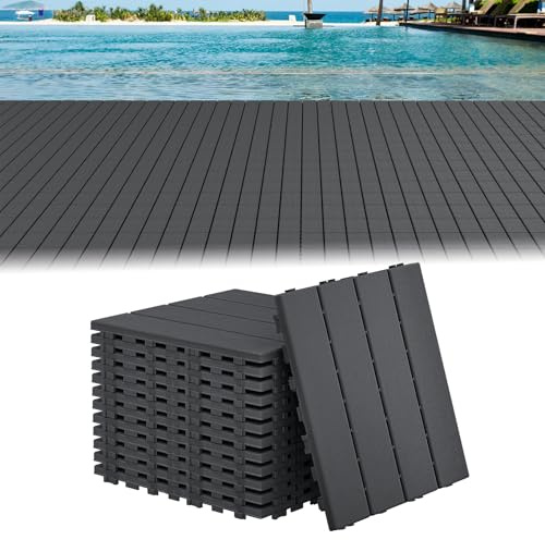 UISEBRT Terrassplattor, balkongplattor med träådring, klickplattor terrass för balkong, trädgård, väderbeständiga plattor med dräneringsfunktion, 30 x 30 cm – antracit (44 stycken = 4㎡)