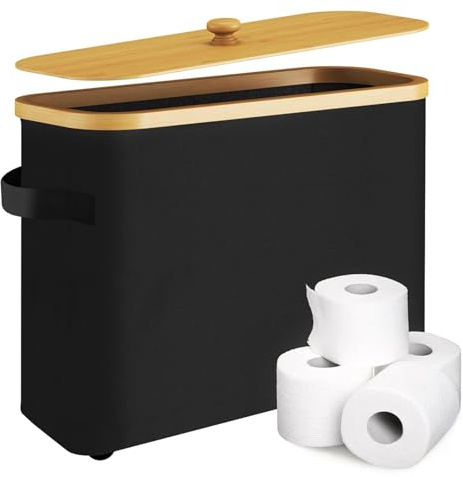 Toilettenpapier Aufbewahrung mit Bambus Deckel, Klopapier Aufbewahrung, Klorollenaufbewahrung, Wc Papier Aufbewahrung, Badezimmer Organizer für 12 Rollen Klopapier (Bambus und Holzfarbe)