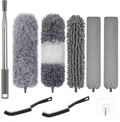 Dusters for Cleaning - 8Pcs Feather Duster Extendable Pole Up to 100'', Microfibre Feather Duster Bendable Washable Long Duster for Cleaning Ceiling Chandelier High Ceiling Furniture