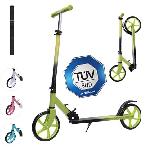 Habib Gruppe Cityroller - Kick Scooter - Kinderroller für Kinder und Jugendliche Zertifiziert vom TÜV Süd - Faltbarer Aluminium-Tretroller Höhenverstellbar - 200mm Räder - Tragbar - ab 10 Jahren