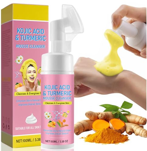 Nettoyant Moussant Au Curcuma, Turmeric Kojic Acid Mousse Cleanser, Mousse Exfoliante Nettoyante, Nettoyage En Profondeur Des Pores, Combat L'Acné, Équilibre L'Huile et L'Eau De La Peau