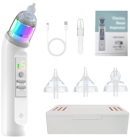 Nasensauger Baby Elektrisch, Elektrischer Nasenreiniger, Nasal Aspirator mit 5 Saugstufen und 3 Silikonspitzen, Nasensauger Staubsauger Baby für Kleinkinder und Säuglinge