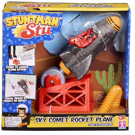 BANDAI, Stuntman STU Sky Comet Rocket, Launches STU Through the Aires with Air Pump, Flying Action Figure and App with Special Effects, Multi-Colour, COSS8199