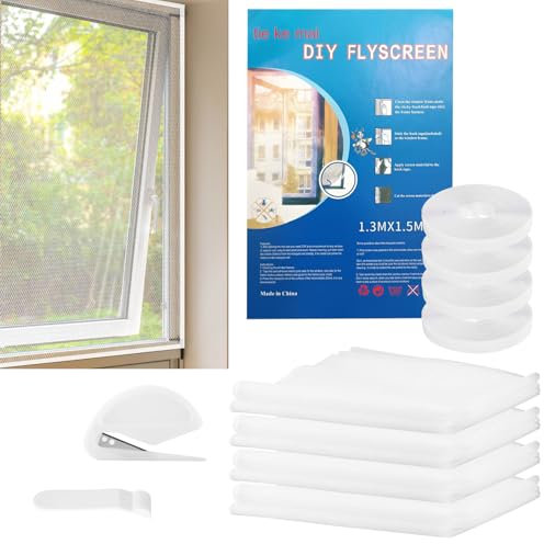 4 Pièces Moustiquaire Fenetre (130x150 cm)， moustiquaire auto-adhésive avec ruban adhésif，protégez votre famille des insectes.（blanc）