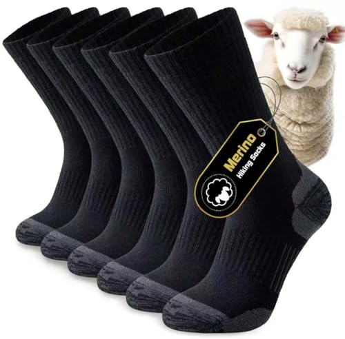 Niorasen Merino Wool Hiking Socks for Men Women, Cushioned Anti Blister Walking Socks, Moisture Wicking Athletic Performance Thermal Socks for Running Trekking Work Outdoor Sports, 3 Pairs