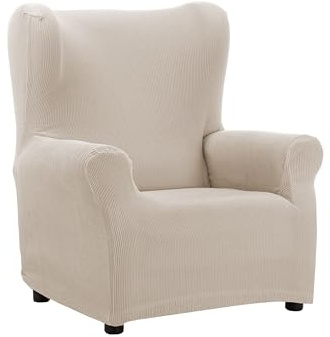 S & T Funda Sillón Orejero Elástico Marfil - Funda Sillon Orejero Reversible Tejido Jacquard Tacto Algodon - Protege tu Sillón de Manera Elegante con Máxima Protección y Adaptabilidad