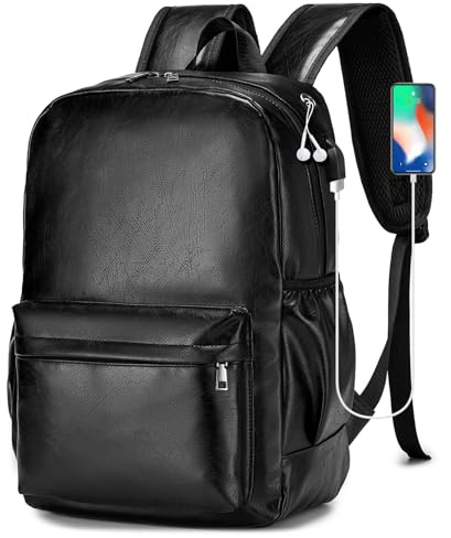 SPAHER 25L Mochila de Cuero Viaje Cabina Avion 40x30x20 Wizzair Equipaje de Mano Mochila Piel Portatil 15,6 Pulgadas Impermeable con Puerto de Carga USB Hombres Mujeres Backpack