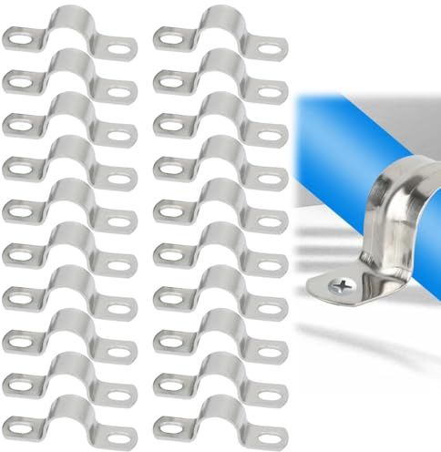GNALIA 20 Piezas Mordazas Para Tuberías, Abrazaderas Para Cables 2 Agujeros Pared, Sujeta Alambres Red Eléctrica, Diámetro Interno 10 Mm Color Plata