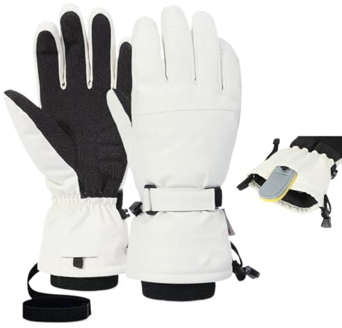 NexusGoods PRO Skihandschuhe Mit Handgelenkschützern, wasserdichte Thermische Kaltwetter-Touchscreen-Snowboardhandschuhe - Ideal Für Ski, Snowboarden (Weiß,M)