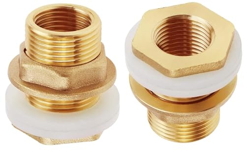 UYUYong 2 conectores de tanque de agua de latón macizo de 3/4 pulgadas + 2 sellos de goma, conector de barril Ra-in, kit de conectores de tope de agua para barril de lluvia