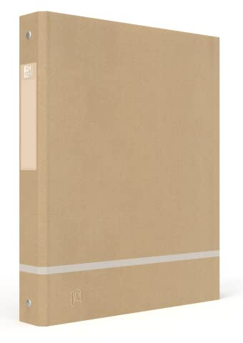 OXFORD Classeur Touareg A4 Dos 40mm 4 Anneaux ronds Couverture Papier Kraft Beige et liseré blanc