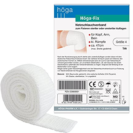 Höga-Fix Netzschlauchverband zum Fixieren steriler oder unsteriler Auflagen - Gr. - 4 m für Kopf, Arm, Bein und kleine Rümpfe, | 2 Stück ( 1er Pack)