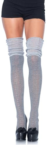 Leg Avenue womens Pointelle Scrunch Knee Socks Hosiery, Grey, One Size US