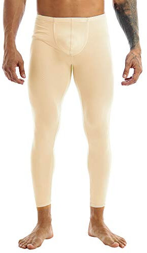 iEFiEL Herren Legging Leggin Lange Unterhose Longjohns Underwear Unterwäsche mit Transparent Effekt (M, Beige)