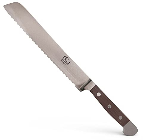 GÜDE Solingen - Coltello da pane forgiato, 21 cm, legno di noce, ALPHA-WALNUT - doppio collarino, fatto a mano in Germania
