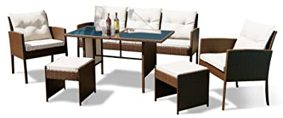 Swing & Harmonie Sitzgruppe Garten - Rattanmöbel Outdoor - Robuste Gartenmöbel - Hochwertige Gartengarnitur - Garten-Essgruppe - Outdoormöbel - Esstisch (braun)