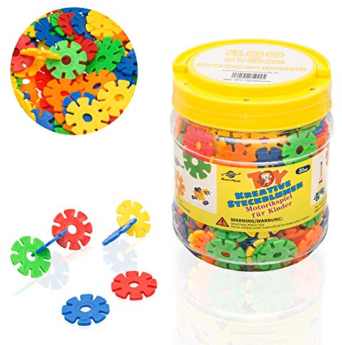 Smart-Planet 400 Steckblumen in Dose - Kinder Motorikspielzeug ab 3 Jahre - Schneeflocken zum Stecken 3,3 cm - Lernspielzeug - Steckbausteine Stecksteine zum Bauen - Geschenkidee