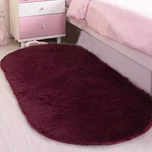 Weichen Hochflor Ovaler Teppich Kurzes Plüsch Bereich Teppich Anti-Rutsch Sofa Matte Wolle Bettvorleger Kunstfell Shaggy Carpet Bodenmatte für Wohnzimmer Schlafzimmer Kinderzimmer Weinrot 100x200CM