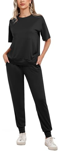 Irevial Sportivo Donna Completo,Completi Sportivi Donna Due Pezzi, Tuta Donna Sportiva Estiva, T-Shirt & Pantaloni Casual, Elegante Tuta Donna Ginnastica per Jogging, Training, Casa, Fitness