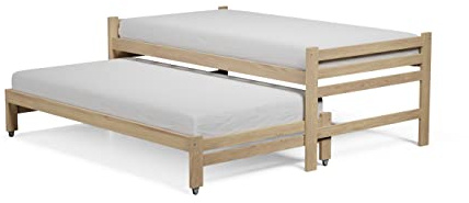 Twin XL Over Twin Size Bed Pennsylvania Wooden Wheeled Platform Bed Solid Pine Wood with Casters Unfinished with Wooden Slats Mattress Support/No Box Spring Needed – Two Beds Set