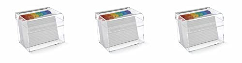 OSCO Medium Clear Acrylic Index Box, 3 Pack, A to Z Divider Tabs, 100 Lined Revision Cards, Ruled Flash, Recipe Notes, Office Contacts Filing, Holds 6 × 4 Card (148 × 105 mm)