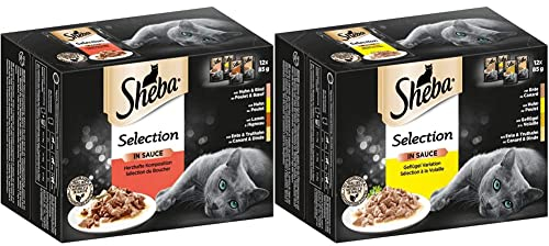 Sheba Selection in Sauce – Katzenfutter Herzhafte Komposition in Sauce für ausgewachsene Katzen – Maxi-Pack 48 x 85g & Selection in Sauce – Katzenfutter mit Geflügel Variation in Sauce – 48 x 85g