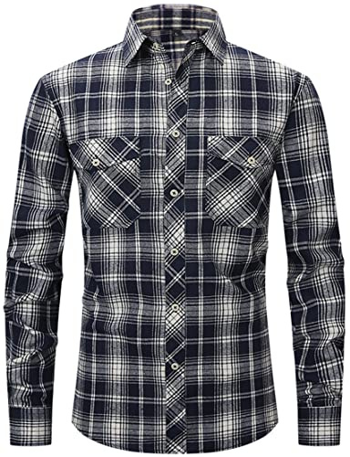 PADOLA Hemd Herren Kariertes Hemd Langarm Flanellhemd Button Down Holzfällerhemd Karohemd Oktoberfest Plaid Shirt Winterhemd Trachtenhemd Arbeitshemd Freizeithemden für Herren (1 Weiß, XXL)