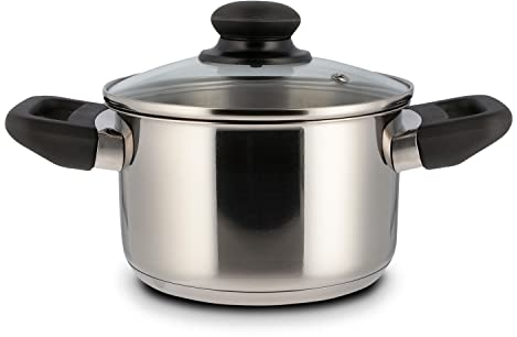 Level One Topf Kochtopf Fleischtopf 16 cm Induktion, Edelstahl unbeschichtet inkl. Glasdeckel | 9,5 cm hoher Rand, 1,5 Liter Volumen | spülmaschinengeeignet, für alle Herdarten geeignet