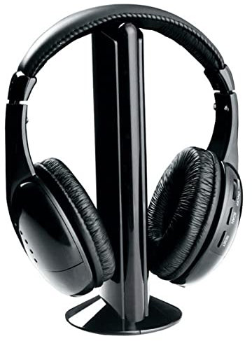 Auriculares inalámbricos, auriculares sobre la oreja con micrófono, sonido estéreo, radio FM, PC, TV, transmisor de auriculares para computadora, portátil, color negro