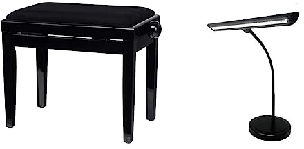 Classic Cantabile Pianobank Schwarz-Hochglanz Höhenverstellbar von 47-56cm & Infitronic IN18LEDKL – 18 LEDs Klavierleuchte Klavierlampe Tischlampe Warmweißes Licht Dimmbar USB Typ-A Ladebuchse