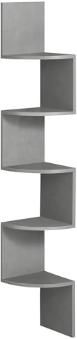 VASAGLE 5-Tier Corner Shelf, Display Floating Shelf in Living Room, Study, Kitchen, Bedroom, for Plants, CDs, Decorations, Modern, Dove Grey LBC072G49