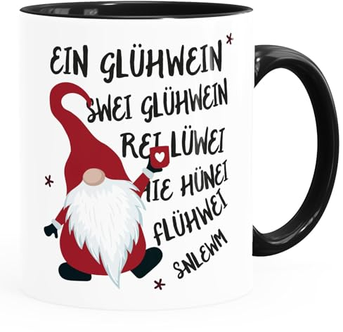 MoonWorks® Tazza con scritta in lingua inglese Un vin brulè Swei, tazza per vin brulé, gnomo, mercatino di Natale, regalo per ufficio, divertente tazza da caffè bianco e nero standard