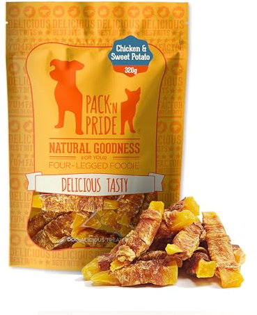 PACK'N PRIDE Dog Treats with Sweet Potato, 1 Pack*320g Rawhide Free Dog Chews, Natural Chicken Breast Meat for Small&Medium Dogs, Low-Fat and High in Protein