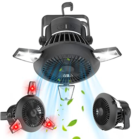 Qoosea Solar Camping Ventilator USB Campingventilator für Zelt Wiederaufladbare Zeltventilatoren mit Lichtern Tragbarer Solar Camping Ventilator mit Haken LED Camping Laterne für Outdoor Angeln Auto
