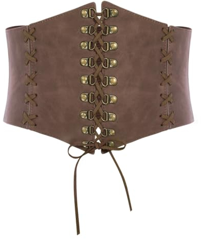 SCARLET DARKNESS Piraten Korsett Damen Gürtel Festlich PU Gürtelschnalle Leder Rittergürtel Dunkelbraun Breiter XXL