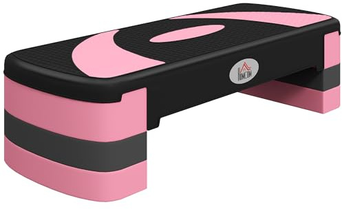 HOMCOM Steppbrett höhenverstellbar Fitness Stepper mit Antirutschbelag 3 Stufen (10/15/20 cm) Rutschfest Stepbench für Zuhause Fitnessstudio Büro Kunststoff Rosa