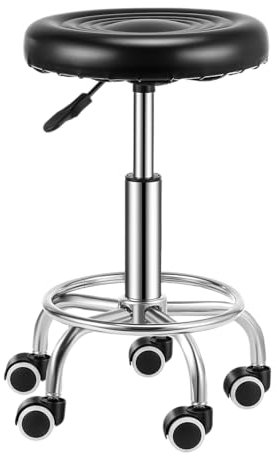Oyajia Rollhocker höhenverstellbar mit Rollen - 45-59cm, bis 150 kg belastbare Arbeitshocker, 360° Drehhocker Hocker für Salon und Spa, aus Leder Hocker.