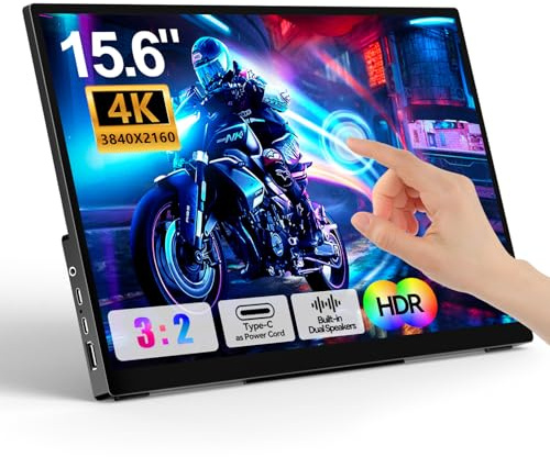 WCKUN 4K Portable Touch Monitor, 15.6 inch 3840 * 2160 UHD w/USB-C HDMI Laptop Monitor, 2000:1 100% RGB IPS ，Aluminum Alloy Shell,10-Point Touch，Dual Speaker, HDR, for Home, Work