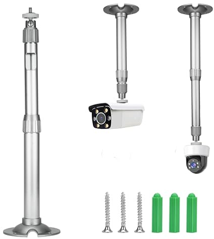 Support Caméra Extérieure Réglable 20–40 cm, Fixation Murale pour Caméra de Surveillance, Rotation 360°, Montage au Plafond, Filetage 1/4'' Universel, Alliage d’Aluminium