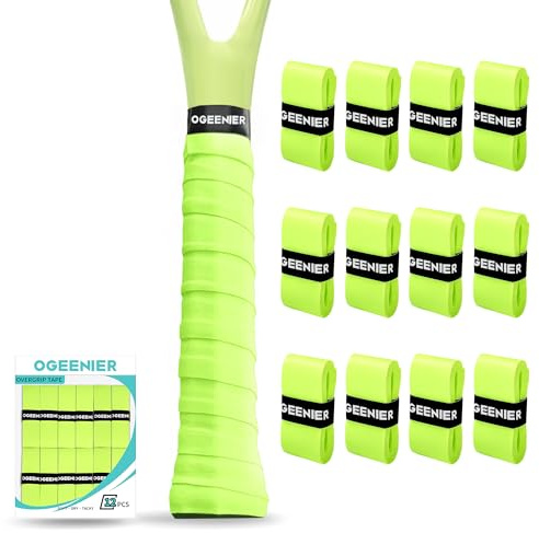 Ogeenier Tennis Racket Grip Tape, 12 Pack, Absorbent and Anti-Slip Badminton Squash Racket Grip, Precut Soft Racquet Padel Overgrip Tape