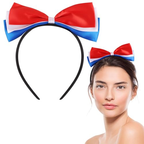sulanmo Bandeau avec Noeud Tricolore Francais, Serre-Tête Bleu Blanc Rouge Supporter France, Accessoire de Déguisement des Femmes Filles pour Fête Nationale 14 Juillet Carnaval Fan Sportif